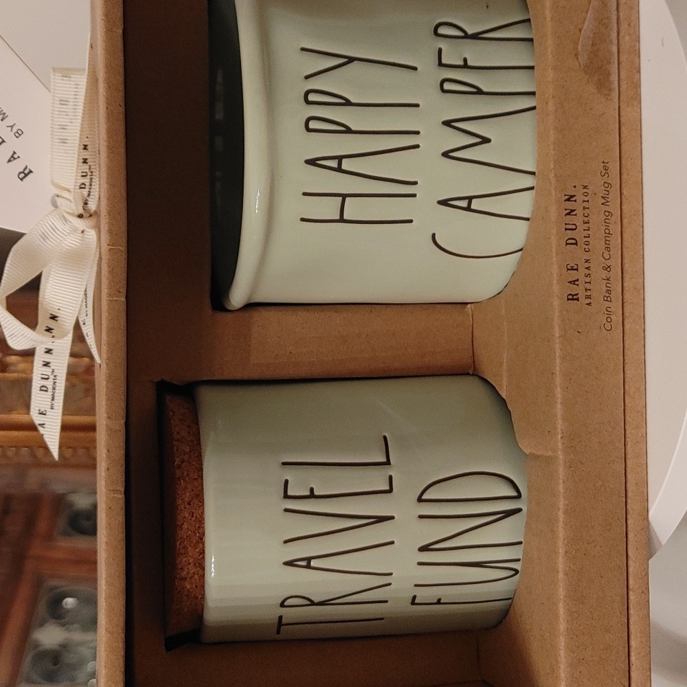 Rae Dunn "Happy Camper" and "Travel Fund" Set